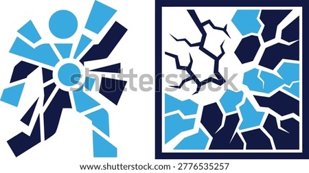Mosaic person, broken square. Concept abstract, disintegration, destruction, art, fragility.