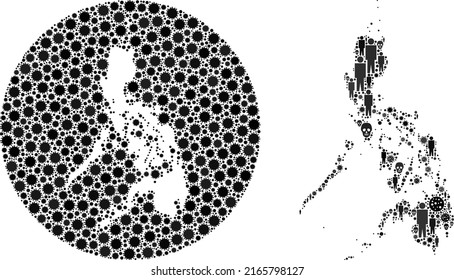 Mosaic Philippines map composed of flu virus elements and population and death elements. Flu virus Philippines map mosaic created with sphere and stencil. Collages designed for doctor projects.