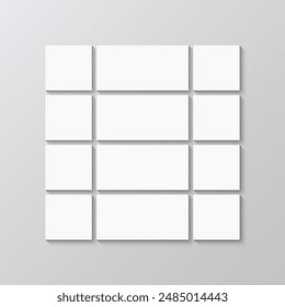 Mosaic picture template. Scrapbook frame. Moodboard grid. Album brandboard. Portfolio images mockup. Photo collage square layout. Mood board background. Gallery banner. Vector illustration