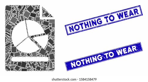 Mosaic pie chart report page icon and rectangle Nothing to Wear seal stamps. Flat vector pie chart report page mosaic icon of random rotated rectangular items.