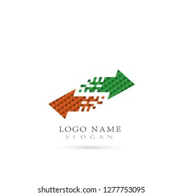 Mosaic & Pixel Arrow Logo. Symbol & Icon Vector Template.