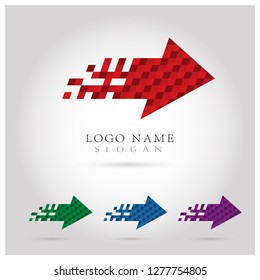 Mosaic & Pixel Arrow Logo. Symbol & Icon Vector Template.