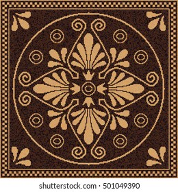 The mosaic pixel Greek decor with a border and a classic element - Palmette. Ideal for floor and wall decoration. 231 x 231 squares. Vector 10 EPS illustration.