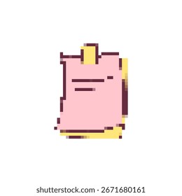 Mosaic pixel icon representing a notepad with pink paper. the design is simple and colorful.