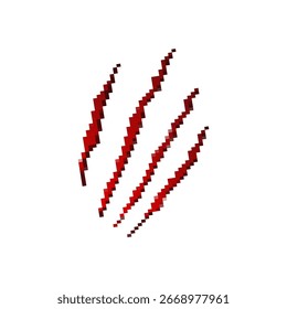 Marcas de arañazos rojas de píxeles de mosaico en un estilo retro de 8 bits. líneas audaces y dramáticas muestran un diseño único.