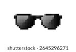 Mosaic pixel sunglasses in retro 8-bit style, showcasing black shades icon for nostalgic game designs.