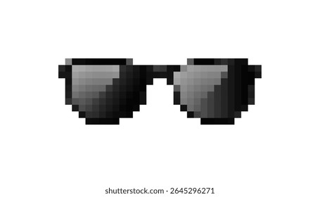 Mosaic pixel sunglasses in retro 8-bit style, showcasing black shades icon for nostalgic game designs.