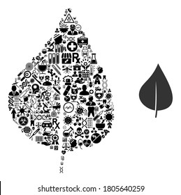 Mosaic plant leaf of medicine icons and basic icon. Mosaic vector plant leaf is composed of medicine icons. Abstract design elements for doctor wallpapers.