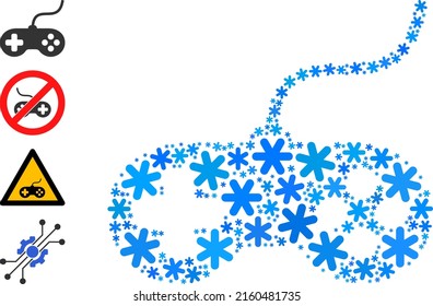 Mosaik Spielkonsole Icon ist für Winter, Neujahr, Weihnachten organisiert. Das Spielen von Konsolensymbolen-Mosaiken wird aus hellblauen Schneeelementen organisiert. Es werden einige Bonussymbole hinzugefügt.