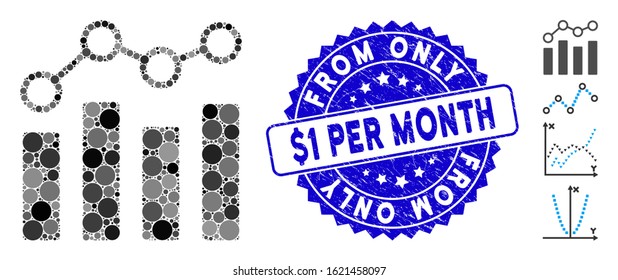 Mosaic point chart icon and grunge stamp seal with From Only $1 Per Month text. Mosaic vector is designed with point chart icon and with scattered circle elements.