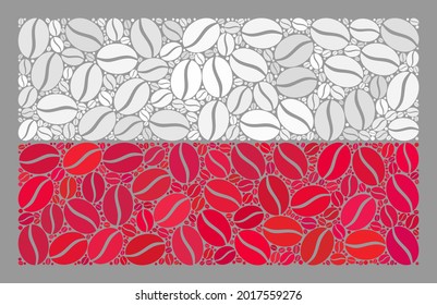 Mosaic Poland flag is constructed with cocoa seed items. Vector coffee collage Poland flag constructed for coffee delivery applications. Poland flag collage is designed with scattered coffee seeds.