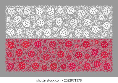 Mosaic Poland flag designed with contagious elements. Poland flag collage is constructed with scattered bacteria particles.
