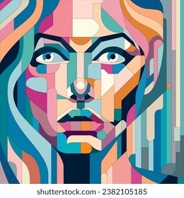 Mosaic portrait of a woman in the style of geometric figures for advertising banners, leaflets, posters, etc.