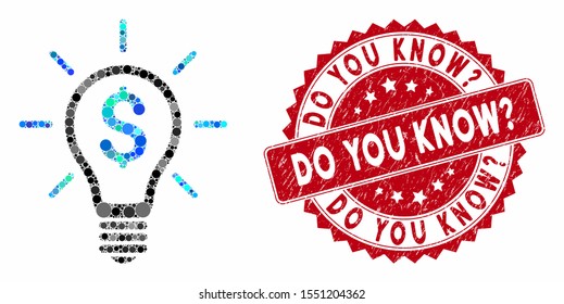 Mosaic profitable invention and grunge stamp seal with Do You Know? caption. Mosaic vector is designed with profitable invention icon and with random circle elements.