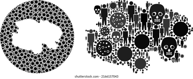 Mosaic Qinghai Province map constructed from SARS virus elements and population and mortal elements. Sick virus Qinghai Province map mosaic created with circle and subtracted shape.