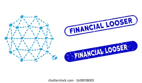 Mosaic qtum currency and distressed stamp seals with Financial Looser caption. Mosaic vector qtum currency is designed with random ellipse pieces. Financial Looser stamp seals use blue color,