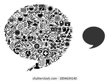 Mosaic quote from health care items and basic icon. Mosaic vector quote is created with health care items. Flat design elements for doctor projects. Illustration is based on quote pictogram.