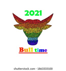 Mosaic rainbow bull time logo design 2021 illustration  isolated on a white background.