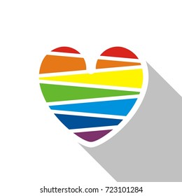 Mosaic rainbow heart with shadow on white background. Design element for poster, banner, flayer, greeting card, vector illustration.