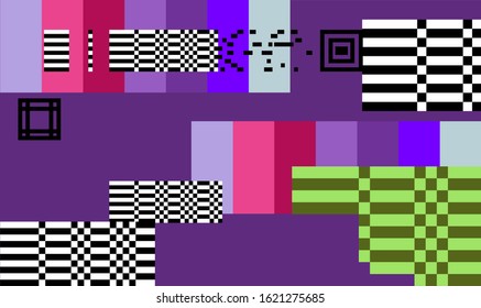 Mosaic of random colorful pixels like in 8-bit video game with glitch art effect. Vaporwave and retrowave style abstract geometric background.