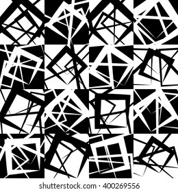 Mosaic of random, scattered lines. Seamlessly repeatable. Abstract monochrome geometric background / pattern.