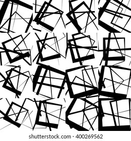 Mosaic of random, scattered lines. Seamlessly repeatable. Abstract monochrome geometric background / pattern.