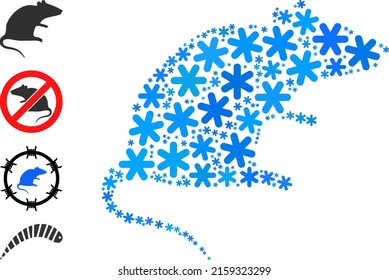 Icono de rata mosaico se crea para invierno, Año Nuevo, Navidad. El mosaico del icono del rat tiene forma de nieve azul claro. Se añaden algunos iconos adicionales.