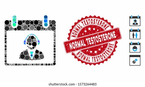 Mosaic reception operator calendar day icon and rubber stamp seal with Normal Testosterone phrase. Mosaic vector is composed with reception operator calendar day icon and with randomized circle items.