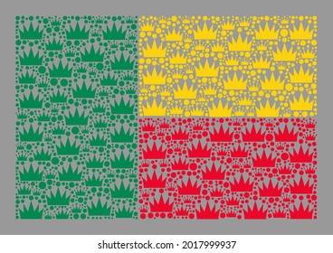 Mosaic rectangle Benin flag created with royal elements. Kingdom vector mosaic Benin flag created for award advertisement. Designed for political or patriotic doctrines.