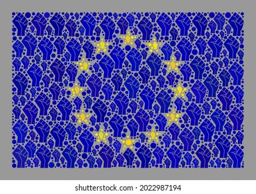 Mosaic rectangle Europe flag designed of riot hand elements. Conflict hand vector mosaic Europe flag constructed for revolt advertisement. Designed for political and patriotic proclamations.