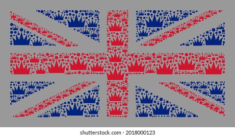 Mosaic rectangle Great Britain flag designed with crown items. Kingdom vector collage Great Britain flag organized for achievement advertisement. Designed for political and patriotic promotion.