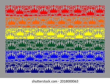 Mosaic rectangle LGBT flag created of crown icons. Brand vector collage LGBT flag designed for heraldic projects. Designed for political and patriotic posters.