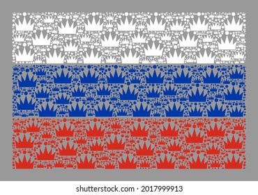 Mosaic rectangular Russia flag constructed with royal elements. Kingdom vector mosaic Russia flag designed for imperial posters. Designed for political and patriotic propaganda.