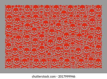 Bandera roja mosaica construida con artículos tóxicos. Bandera roja de mosaico de mosaico del vector pirata diseñada para proyectos de horror. Diseñado para proyectos políticos y patrióticos.