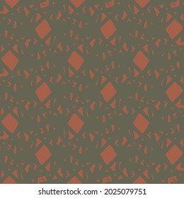 Mosaik mit roten Quadraten und Pommes frites auf grauem Hintergrund. Keramikfliesen. Textildruck.