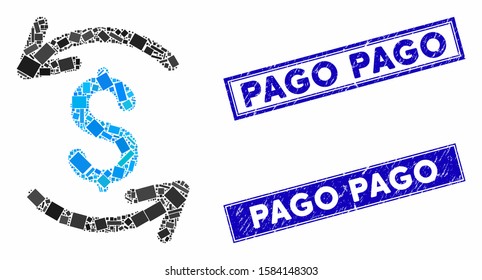 Mosaic refresh balance pictogram and rectangular Pago rubber prints. Flat vector refresh balance mosaic pictogram of randomized rotated rectangular elements.