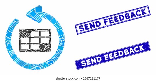 Mosaic refresh calendar table pictogram and rectangle seal stamps. Flat vector refresh calendar table mosaic pictogram of scattered rotated rectangle elements.