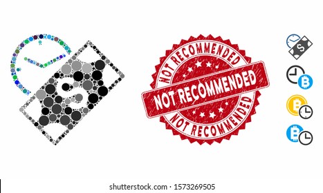 Mosaic rent payment icon and corroded stamp seal with Not Recommended phrase. Mosaic vector is formed with rent payment icon and with scattered spheric items. Not Recommended seal uses red color,