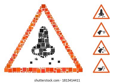 Mosaic Respiratory infection warning icon composed of square items in variable sizes and color hues. Vector square items are arranged into abstract collage respiratory infection warning icon.