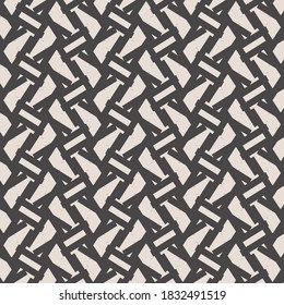 Mosaic resulting from intersections of short thick lines. Monochrome pattern for wallpaper and ceramic tile.