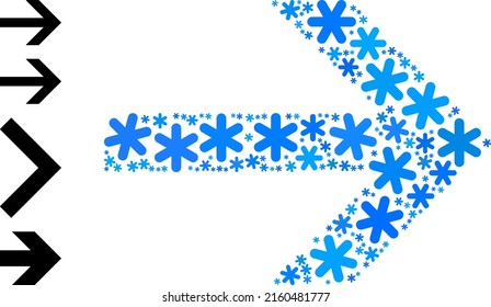 Mosaik rechte Pfeilsymbol ist für Winter, Neujahr, Weihnachten. Mit hellblauen Schneeflocken wird das Mosaik der rechten Pfeil-Symbole geschaffen. Es werden einige Bonussymbole hinzugefügt.