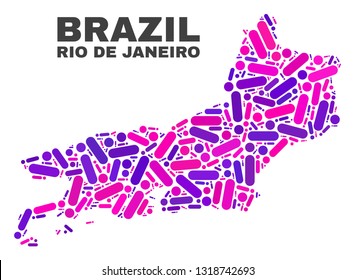 Mosaic Rio de Janeiro State map isolated on a white background. Vector geographic abstraction in pink and violet colors.