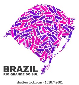 Mosaic Rio Grande do Sul State map isolated on a white background. Vector geographic abstraction in pink and violet colors.