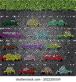 Mosaic road. Art mosaic ethnic background. Colorful mosaic background. Abstract pattern background. Colored glass.