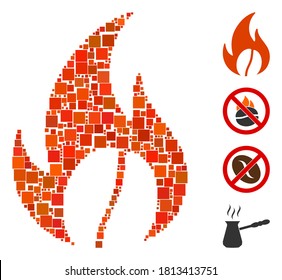 Mosaic Roasted coffee icon composed of square elements in different sizes and color hues. Vector square elements are composed into abstract mosaic roasted coffee icon. Bonus icons are added.