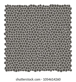 Mosaic rocks silhouette square background. Dark tiles with white gaps texture.