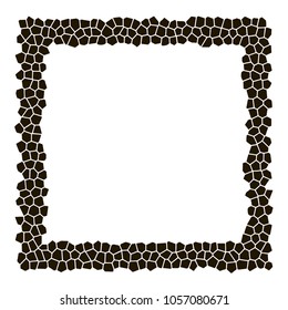 Mosaic rocks silhouette square frame background. Black tiles with white gaps texture.