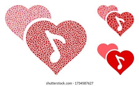 Mosaic Romance icon organized from bumpy items in variable sizes, positions and proportions. Vector rugged pieces are combined into abstract mosaic romance icon.