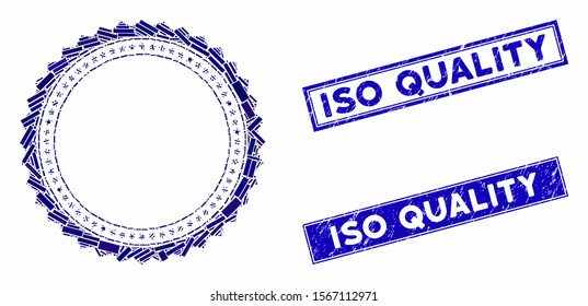 Mosaic rosette circular star frame pictogram and rectangular seal stamps. Flat vector rosette circular star frame mosaic pictogram of randomized rotated rectangular elements.