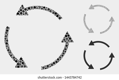 Mosaic Rotation CCW icon united from spheric and square items in different sizes, positions and proportions. Vector spheric and square dots are arranged into abstract mosaic rotation CCW icons.